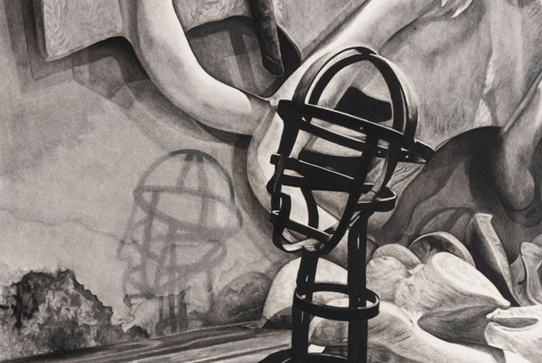 Luchadores (2022). Carbonilla sobre papel maruflado, 200 x 140 cm