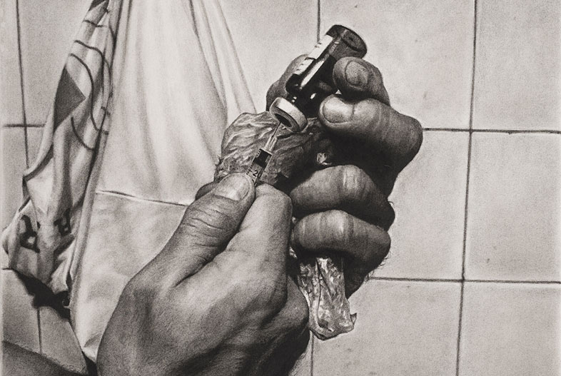 Trimix I (2026). Charcoal on marouflage paper, 70 x 50 cm