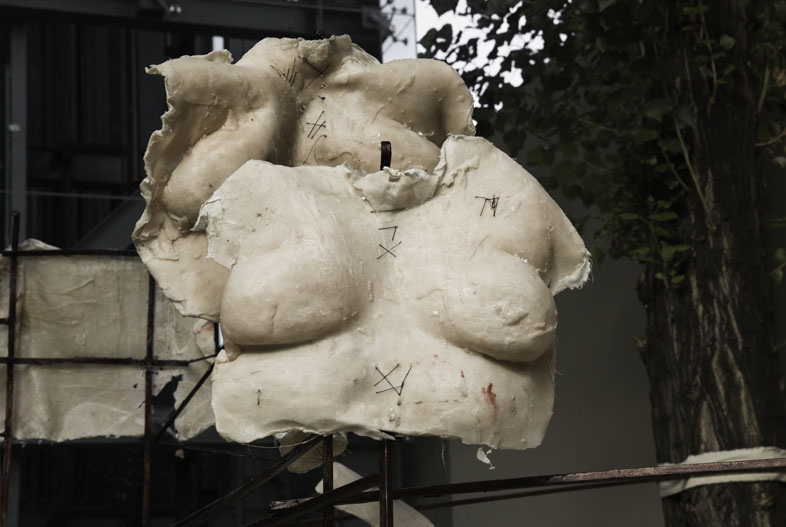 La naturaleza es hermosa (2017). Cera pigmentada, vendas, hierro, madera, hilo, medidas variables