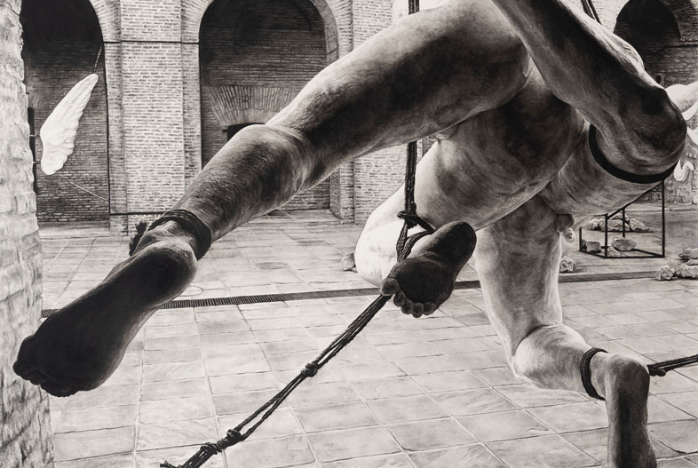 Wrestlers (2022). Charcoal on marouflage paper, 200 x 140 cm