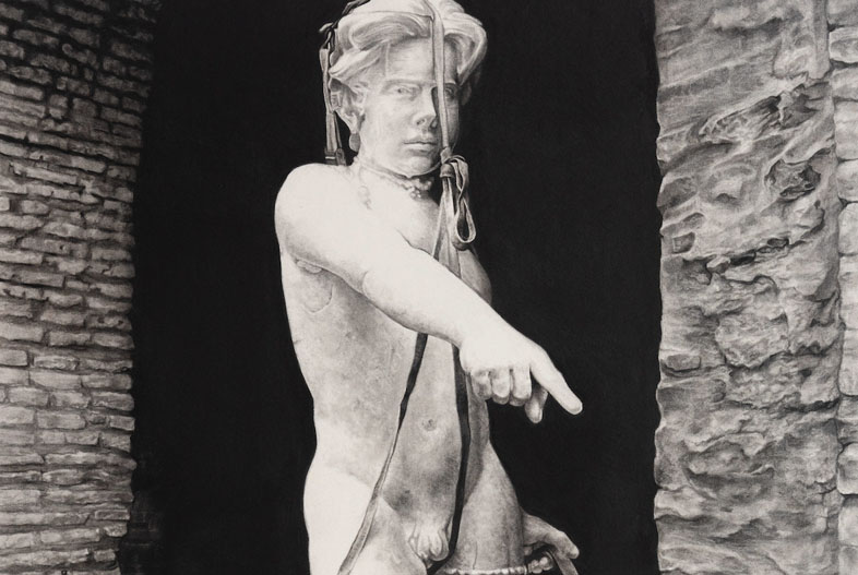Angel (2022). Charcoal on marouflage paper, 100 x 70 cm