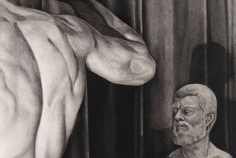 Bust (2022). Charcoal on marouflage paper, 100 x 70 cm