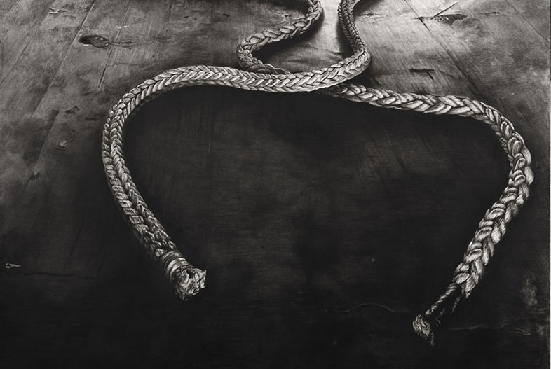 Loose ends (2024). Charcoal on marouflage paper, 200 x 140 cm